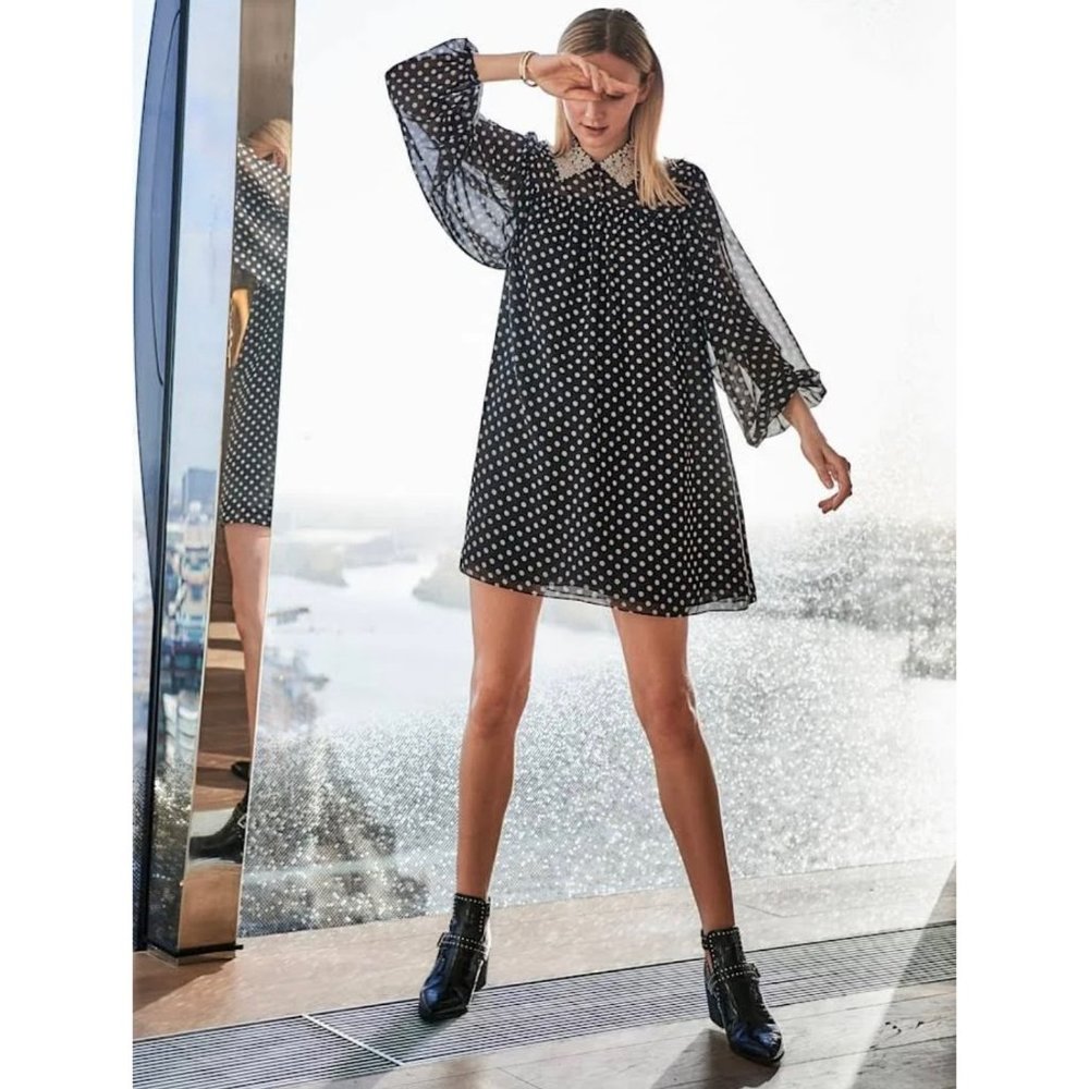 Kate Spade Dot Print Swing Dress - B&W - Size XS - New WO Tags